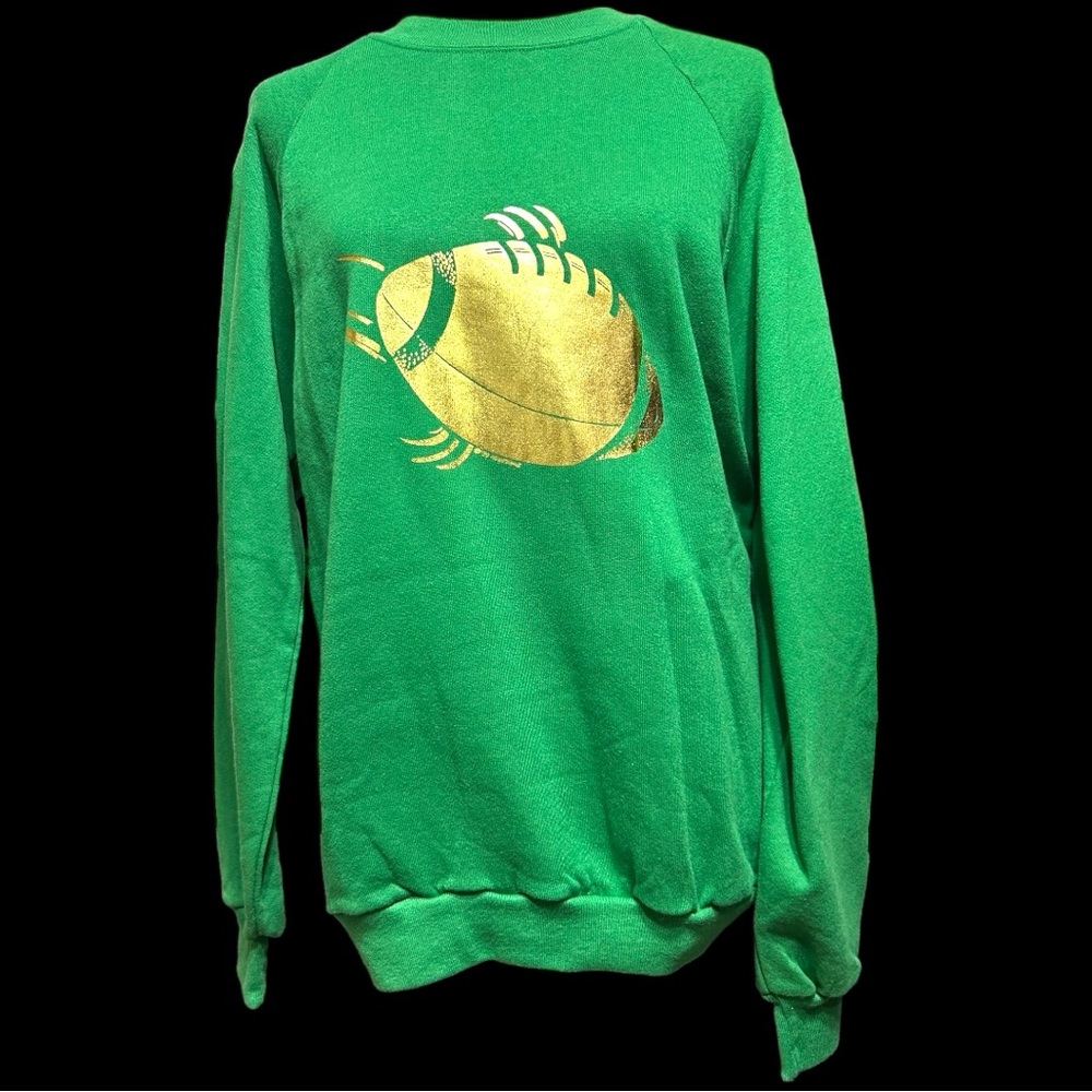 Vintage Jerzees Green Crewneck Sweatshirt‎ w/metallic gold football - Size Large